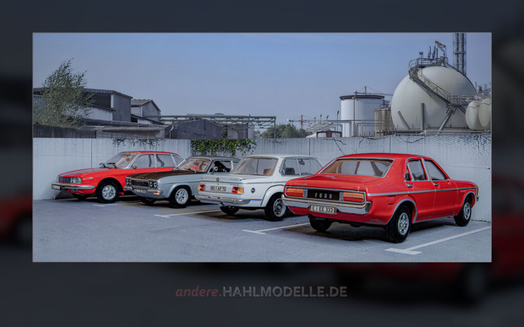 NSU Ro 80, Ford Capri RS 2600 (Capri ’69), BMW 2002 turbo (E20) und Ford Granada Mk. I