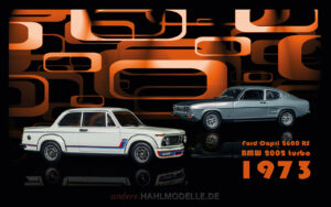 hahlmodelle.de | Automobildesign 1970-1979: BMW 2002 turbo (E20), Limousine und Ford Capri RS 2600 (Capri ’69), Coupé